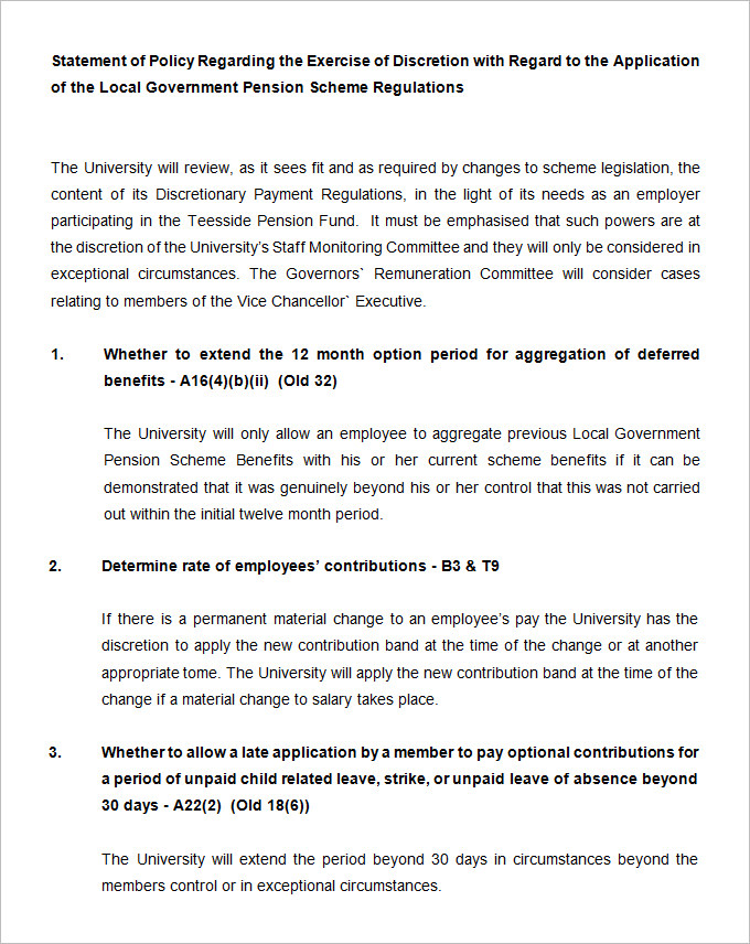 discretionary powers statement of policy for lgps template