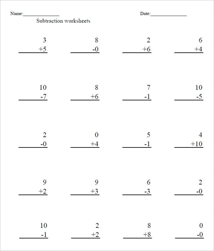 download addition and subtraction worksheet template