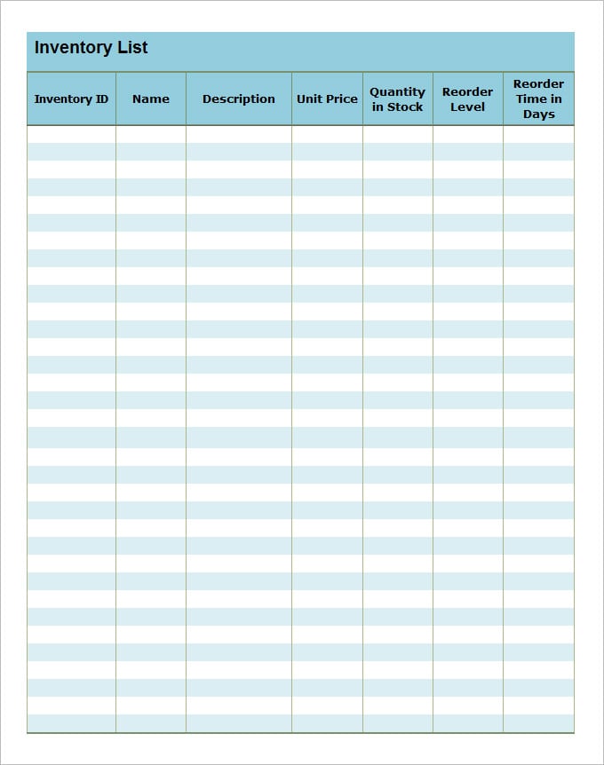 download inventory checklist template