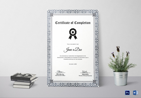 editable diploma education completion certificate
