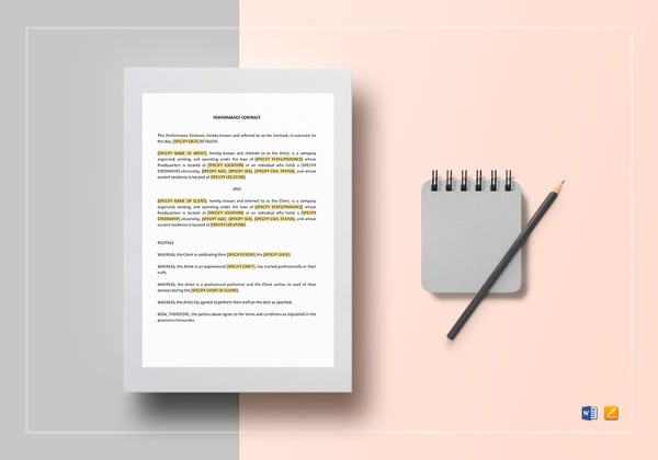 editable performance contract template