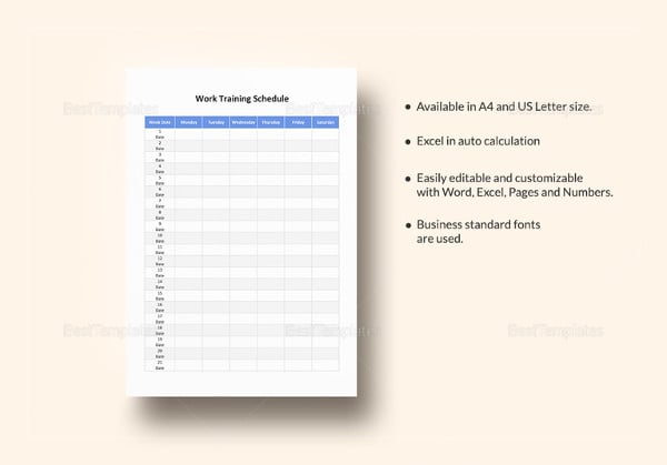 editable work training schedule template