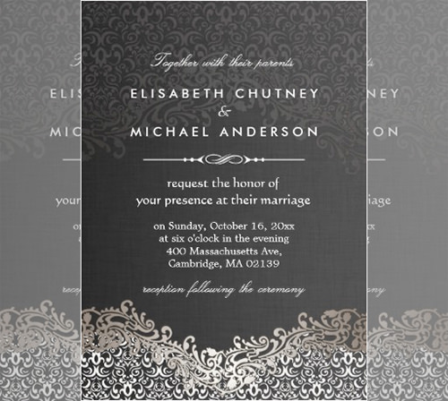 elegant silver damask formal invitation template