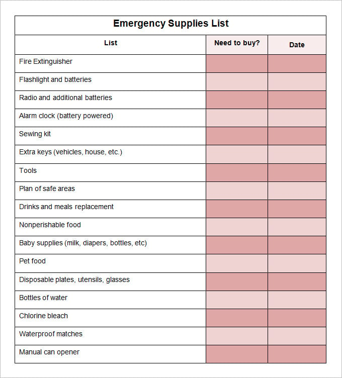 emergency supplies list