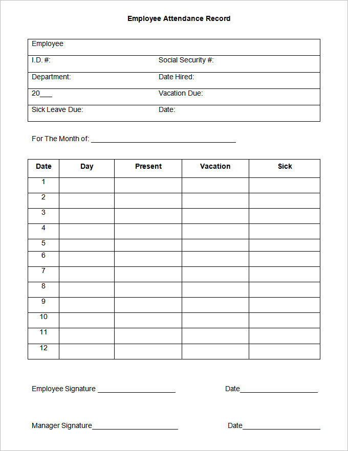 Annual Leave Staff Template Record : Absence & Attendance ...