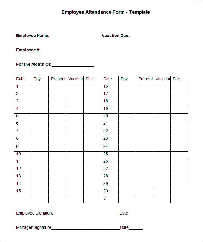 employee attendence form