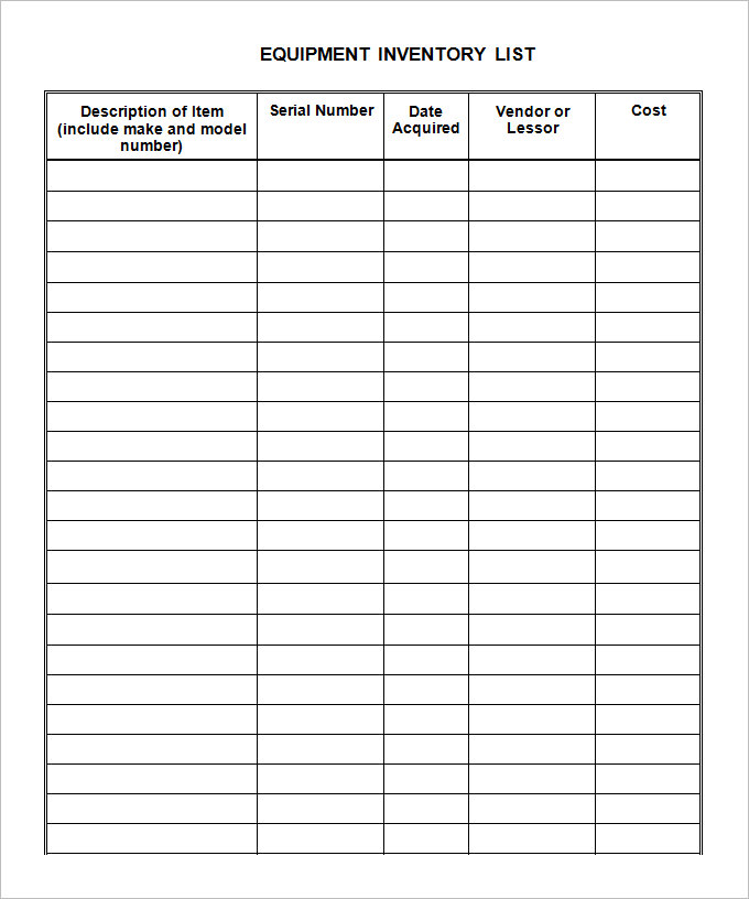 Equipment Inventory Templates 10 Free Word PDF Excel