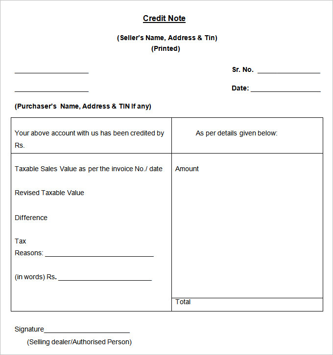 example credit note template free download