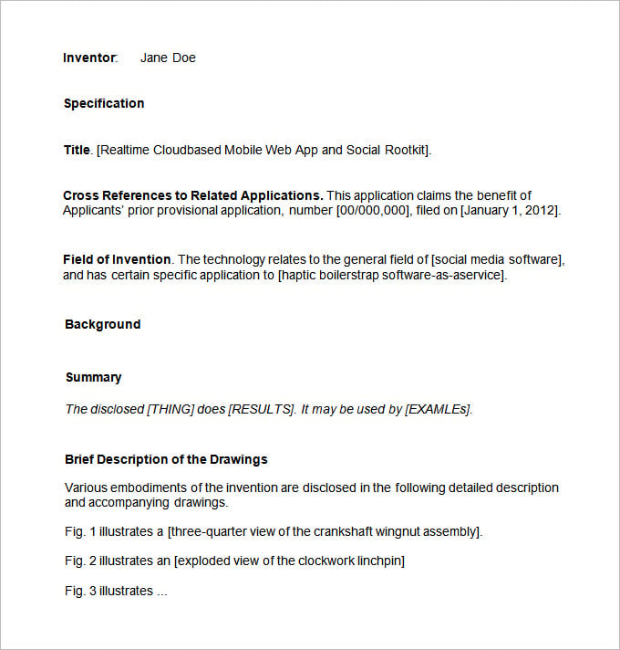 Patent Application Template 12  Free Word PDF Documents Download