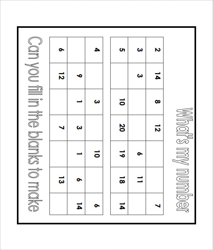 fill the numbers addition and subtraction worksheet template
