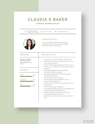 financial business analyst resume template