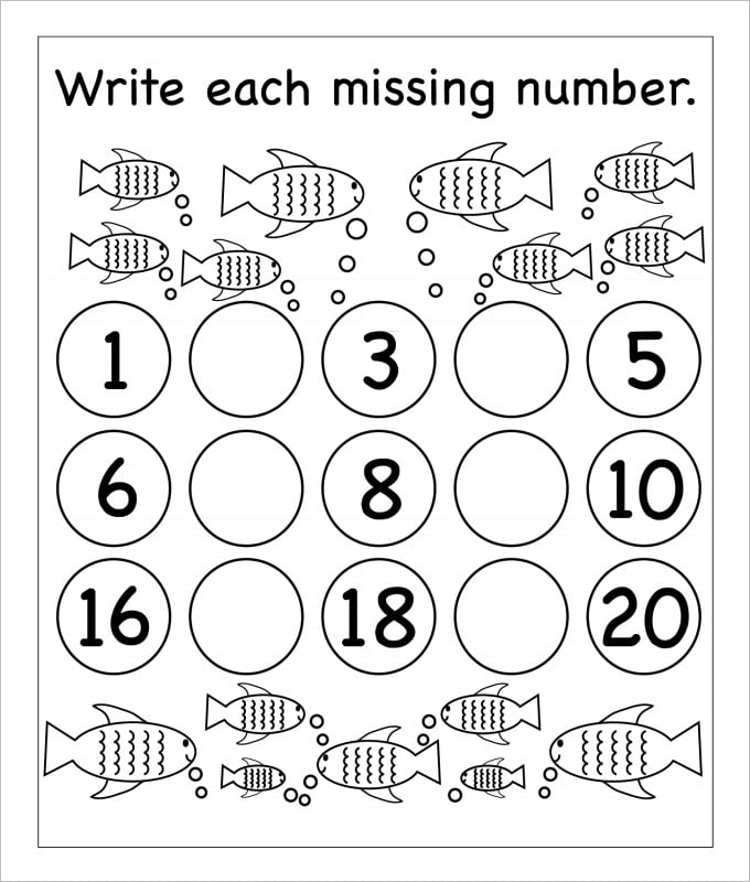 fish missing numbers worksheet template