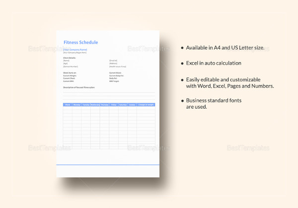 fitness schedule template in ipages