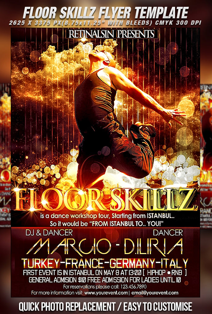floor skillz dance flyer psd