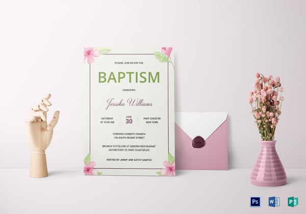floral baptism invitation card template