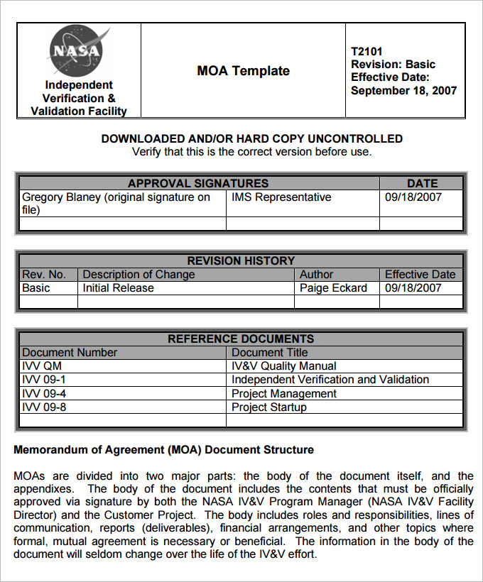 Memorandum Of Agreement Template Army