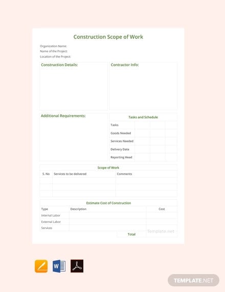 free construction scope of work template