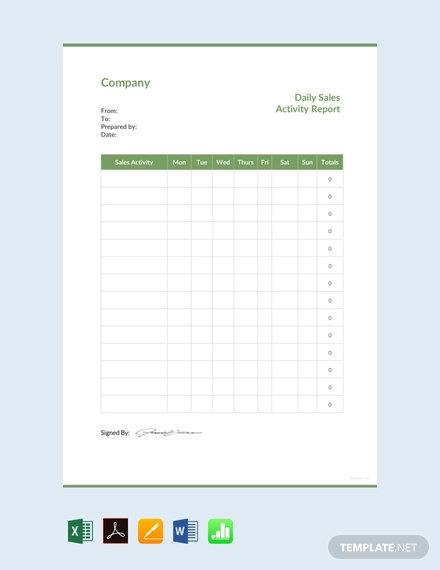 Daily Sales Activity Report Template Free Pdf Google Docs Google Sheets Word Template Net