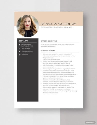 free e commerce business analyst resume template