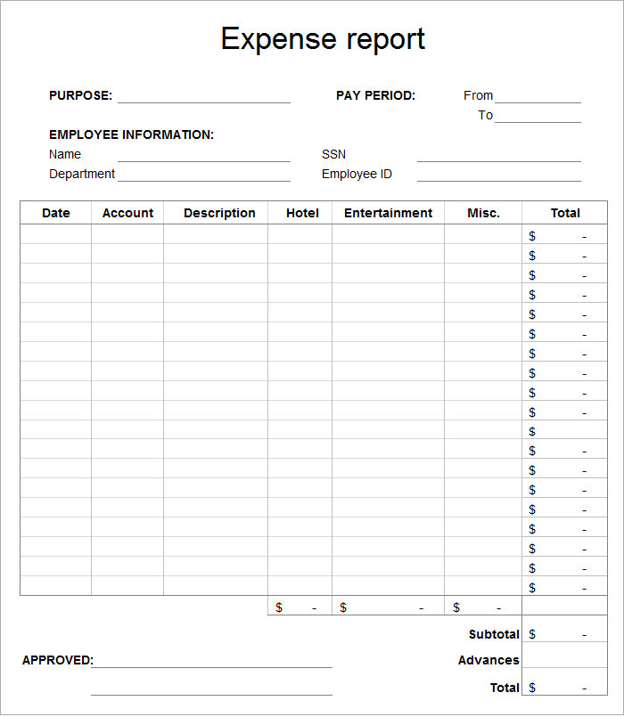Printable Expense Report Template Free