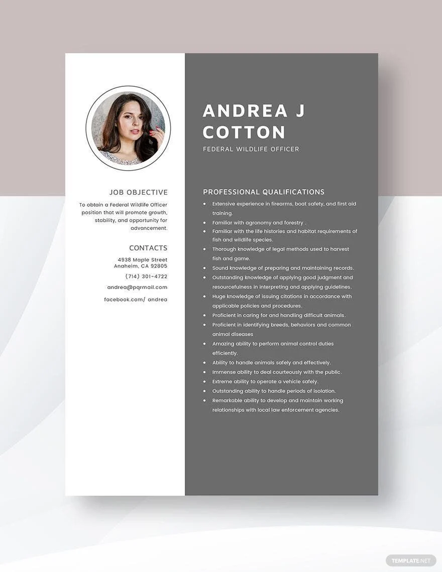 free federal wildlife officer resume template