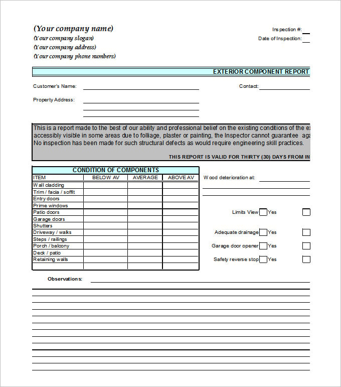 free home inspection report template download