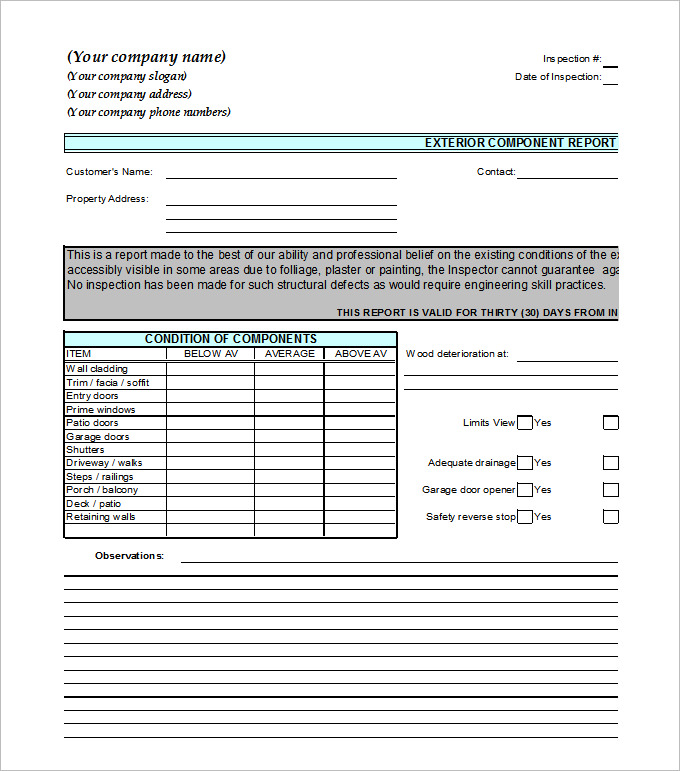 Printable Home Inspection Report Template Printable Templates