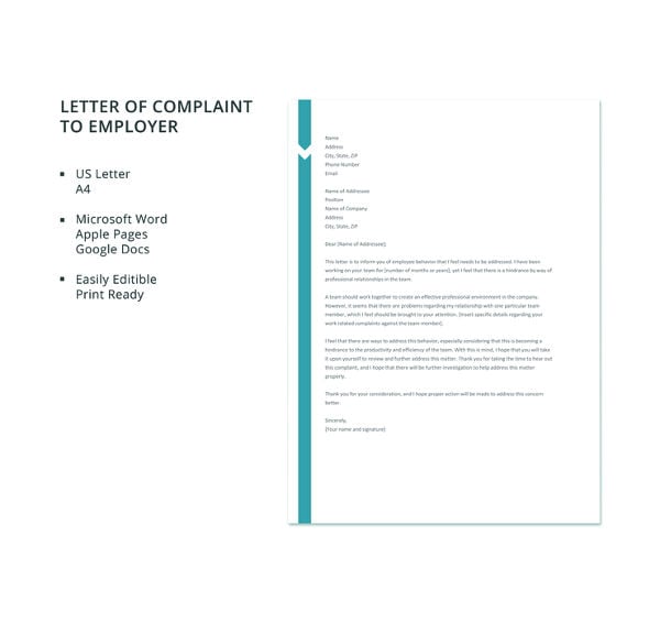 free letter of complaint to employer template