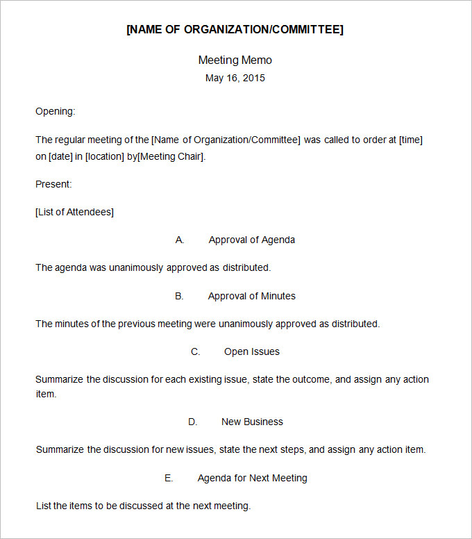 Meeting Announcement Memo Sample PDF Template