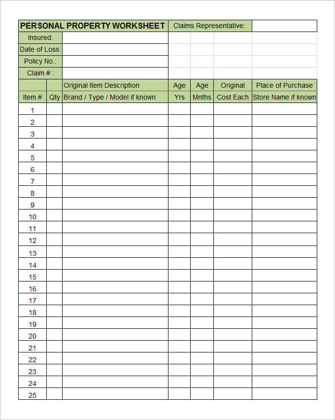 free personal property inventory template
