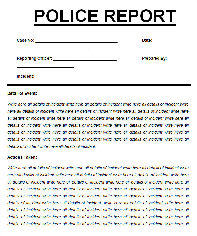 free police report template