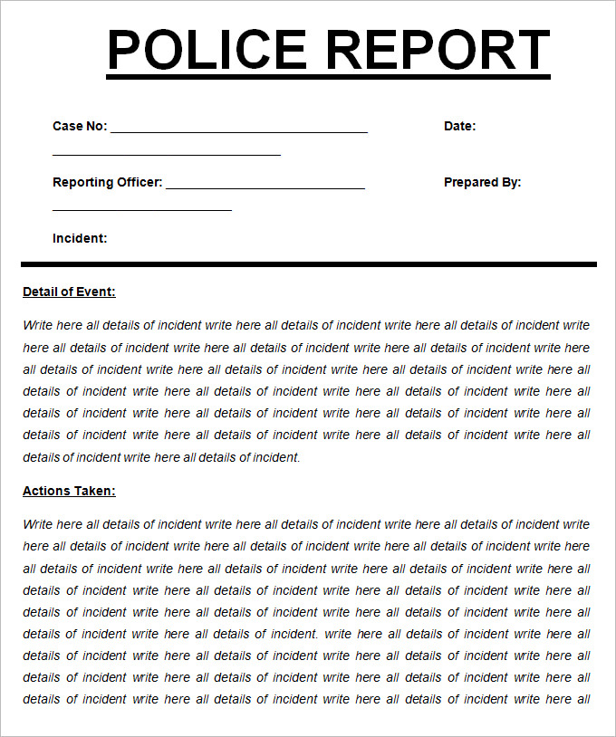 Sample Police Report Template 11+ Free Word, PDF Documents Download