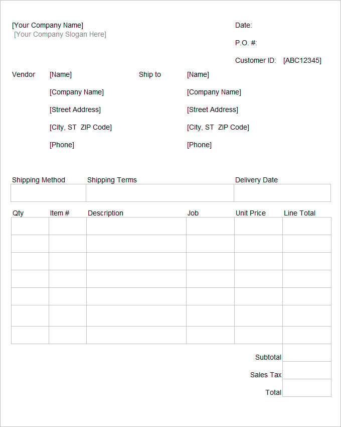 free purchase order template