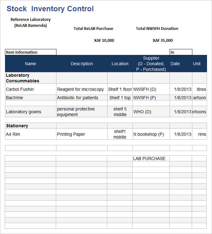 free report inventory template