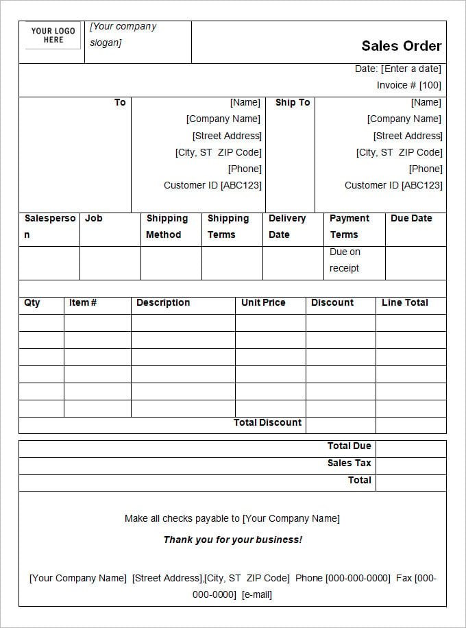 free sales order template