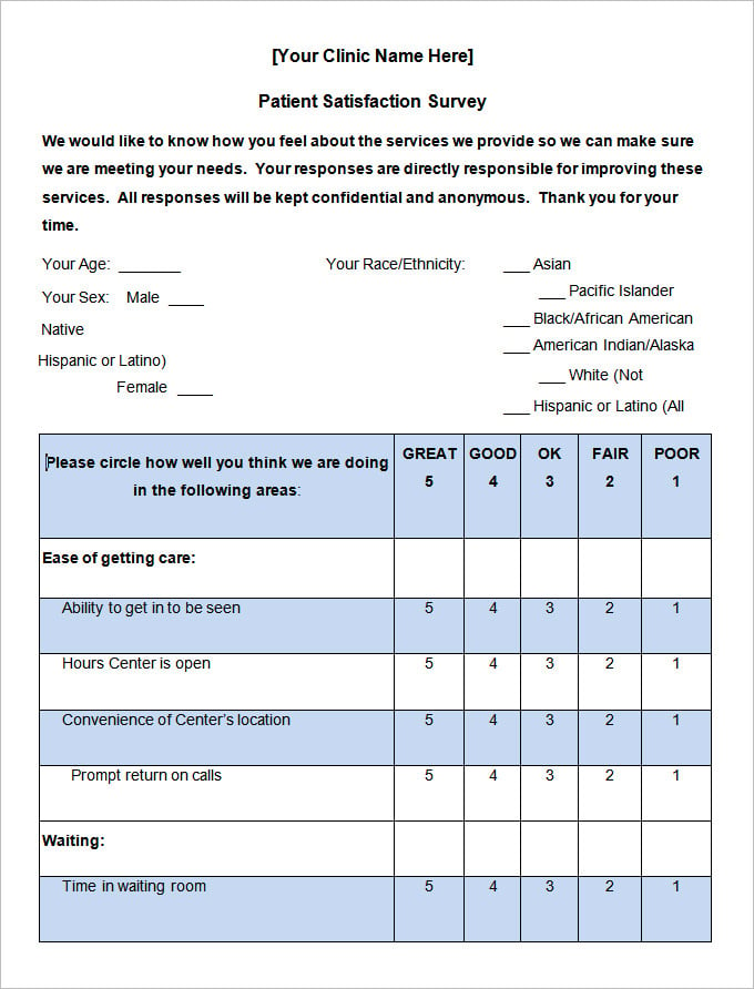free sample patient satisfaction survey download