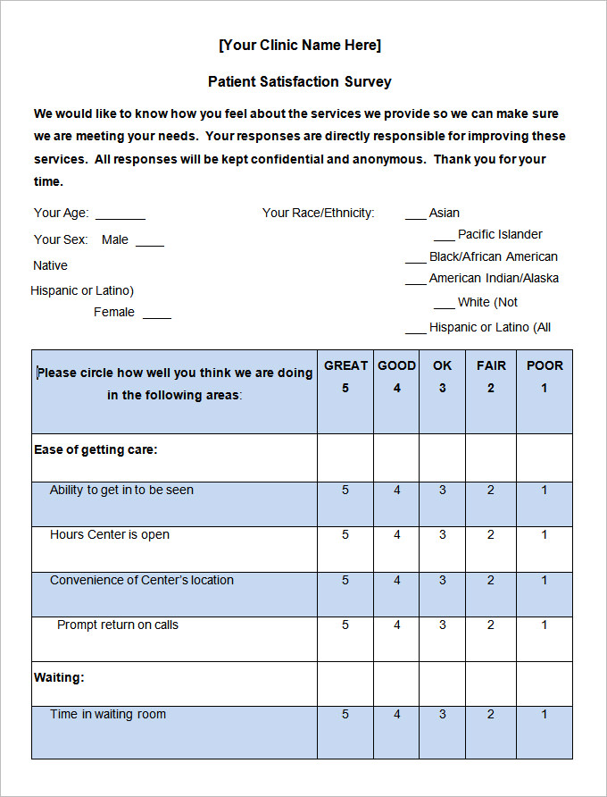  Printable Patient Satisfaction Survey Template Printable Templates