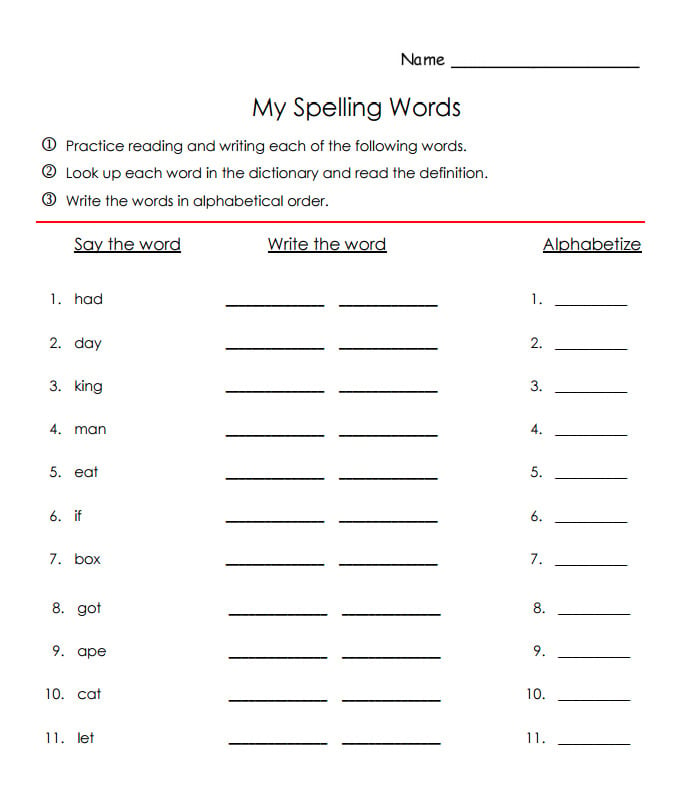 free spelling practice worksheet template