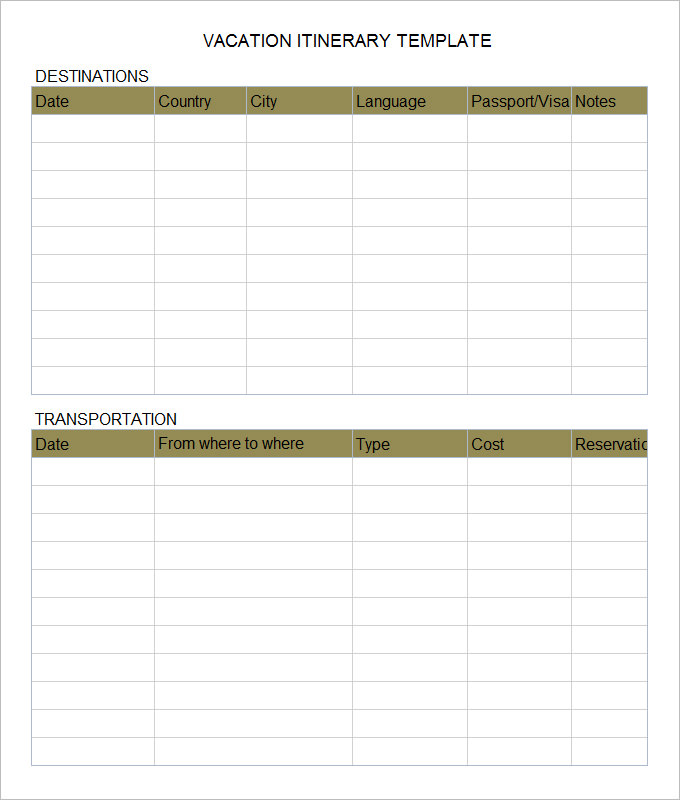 9  Sample Blank Itinerary Templates DOC PDF Free Premium Templates