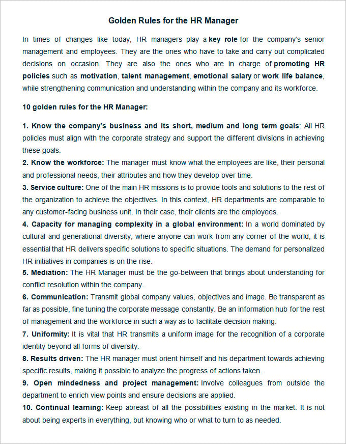 golden rules for the hr manager