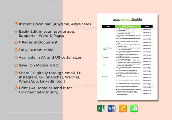 home inspection checklist word template