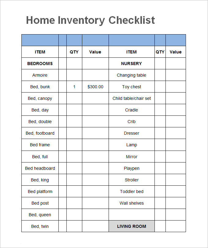 home contents inventory list template excel