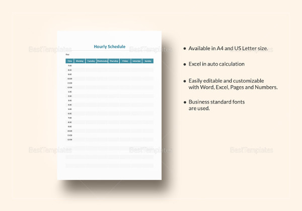 hourly schedule excel template