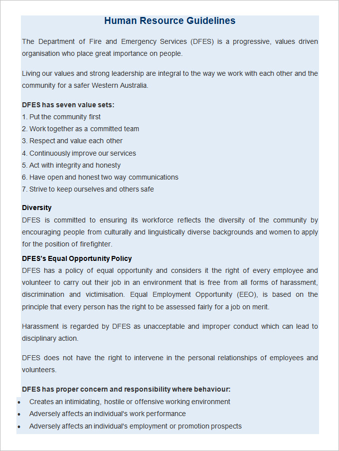 human resource guidelines template