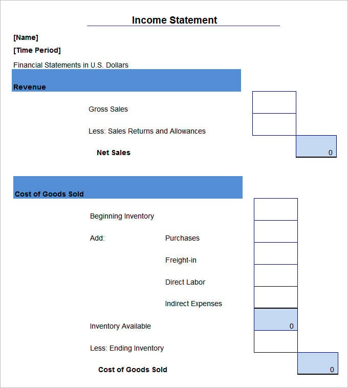 income statement template free download