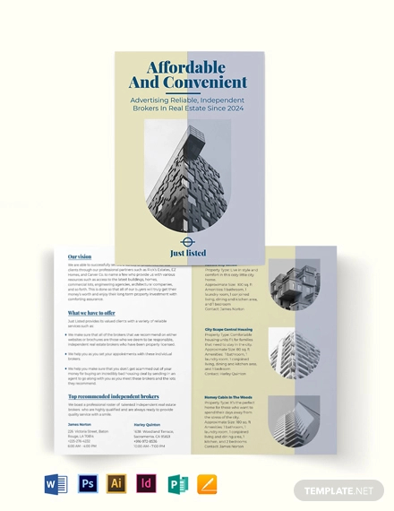 independent realestate broker bi fold brochure template