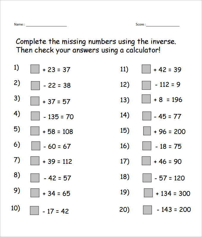 Inverse Operations Multiplication Divisionwww Inverse Operations Worksheets 4th Grade