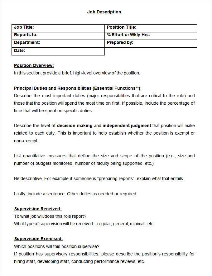 Sample Template Sample Job Description The Document Template