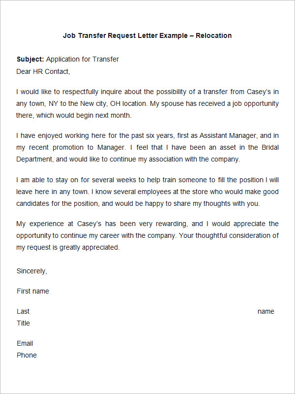 39+ Transfer Letter Templates - Free Sample, Example ...
