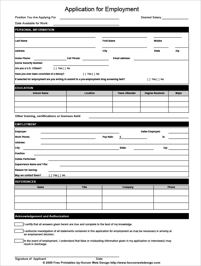 format pdf application form for job Templates &  HR PDF, Sample 13 Application  DOC Forms